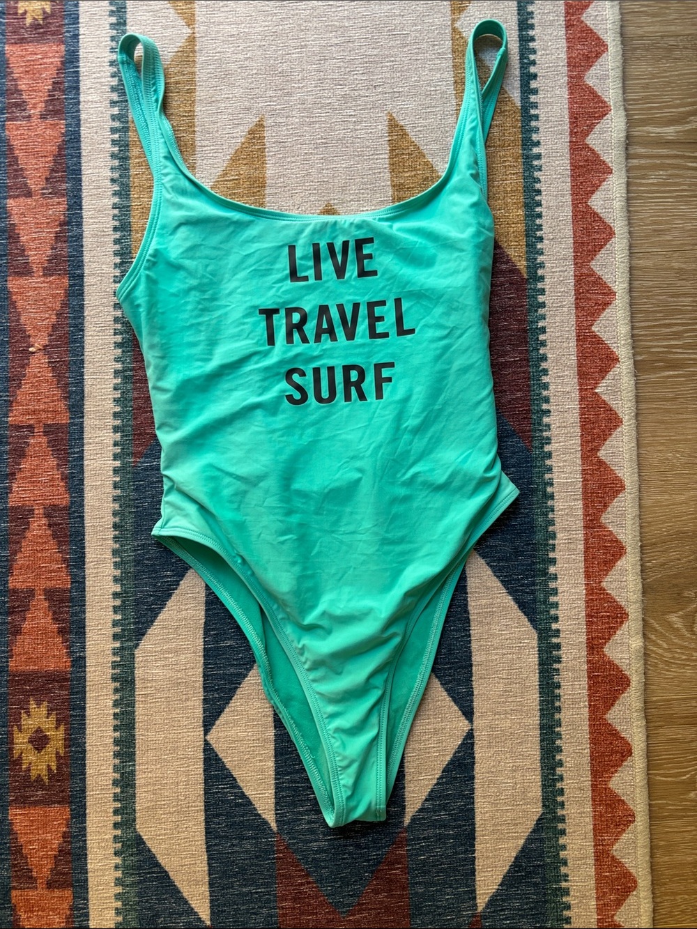 Eidon one piece women's swim suit - turquoiseGreen "Live Travel Surf"